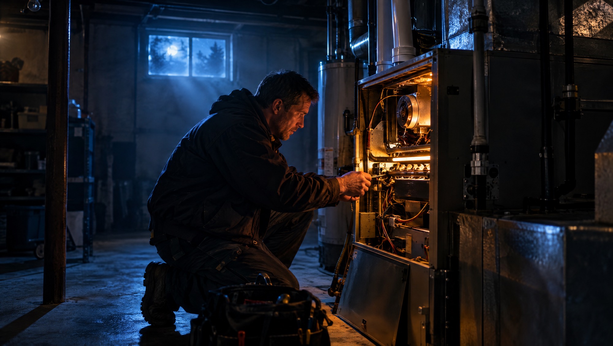 A furnace being serviced.